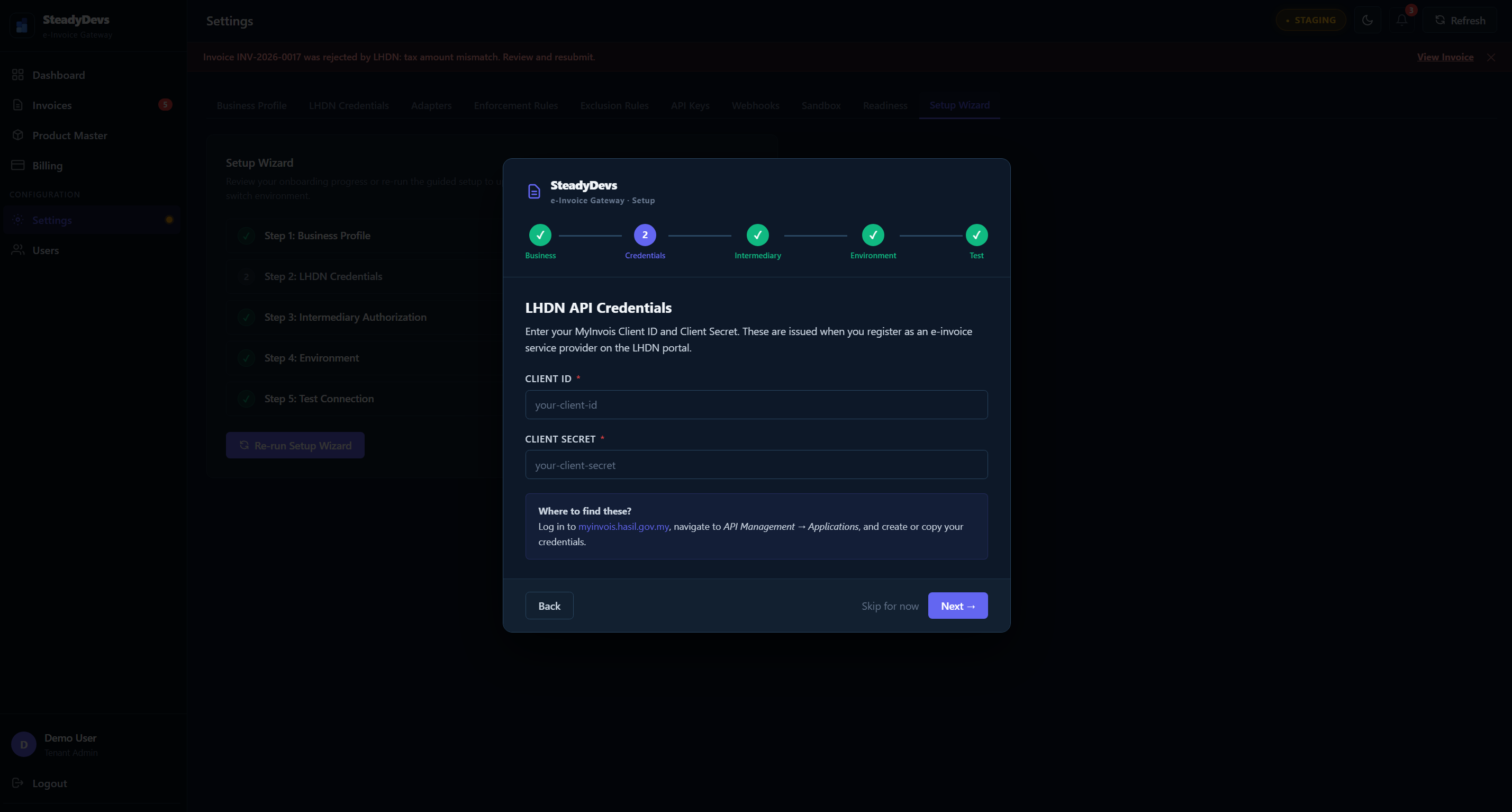 Settings and LHDN setup